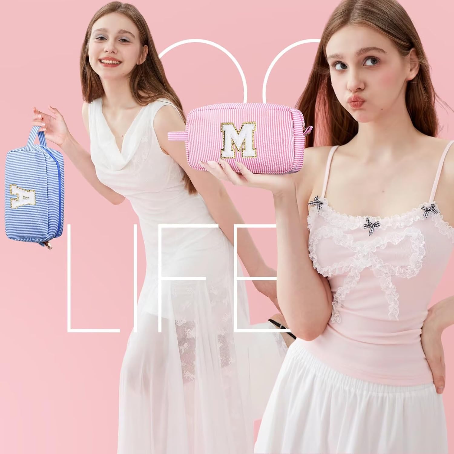 YOOLIFE Personalized Makeup Bag - Stylish Cosmetic Pouch for Women | Perfect Birthday Gift in Pink