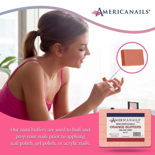 Americanails Mini Orange Buffers - (180/240 Grit) - Professional Salon Quality Buffing Blocks for Nails - Buff Nails Prior to Application of Polish, Gel Polish, Gel, Acrylic, Double-Sided, 50 Ct