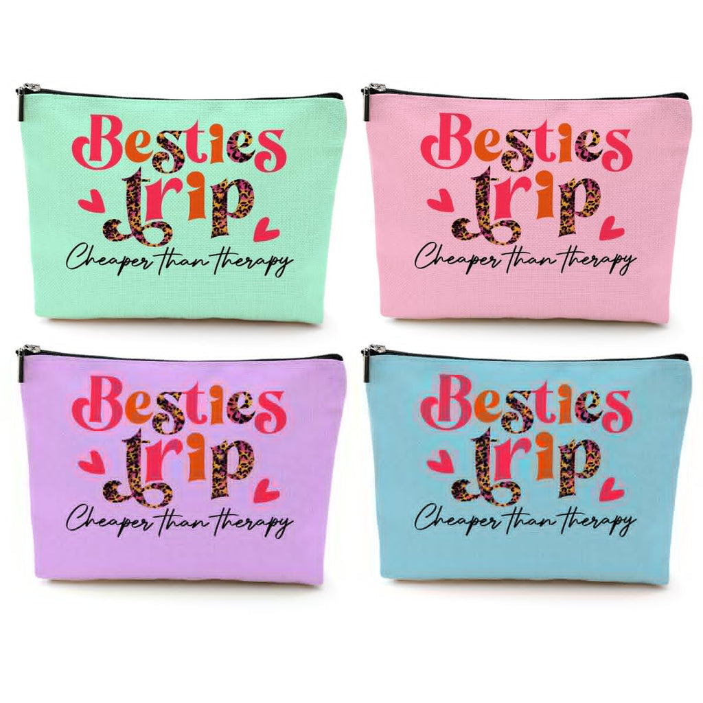 4 Pcs Bestie Trip Makeup Bag Funny Girls Trip Favors Girls Weekend Bestie Gifts Summer Vacation Birthday Christmas Graduation Cosmetic Bag Bachelorette Party Friendship Gifts for Women BFF Bride