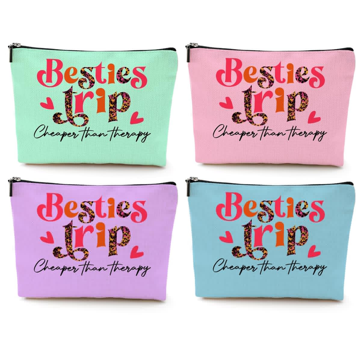 4 Pcs Bestie Trip Makeup Bag Funny Girls Trip Favors Girls Weekend Bestie Gifts Summer Vacation Birthday Christmas Graduation Cosmetic Bag Bachelorette Party Friendship Gifts for Women BFF Bride