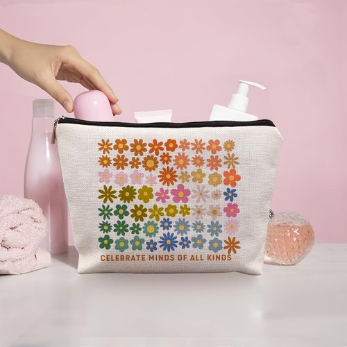 uinwk Celebrate Minds of All Kinds Mental Health Makeup Bags for Women, Neurodiversity Autism Awareness Acceptance Gift, Mental Health Gifts, SPED Special Education Teacher Cosmetic Bags