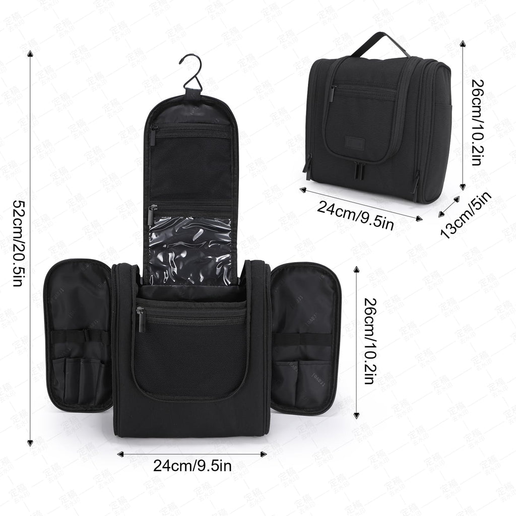 WIBKAE Hanging Toiletry Bag with Hook, Travel Cosmetic Makeup Bag Organizer for Accessories, Shampoo, Shaving Bag for Toiletries Accessories,Travel Essentials Kit (Black)