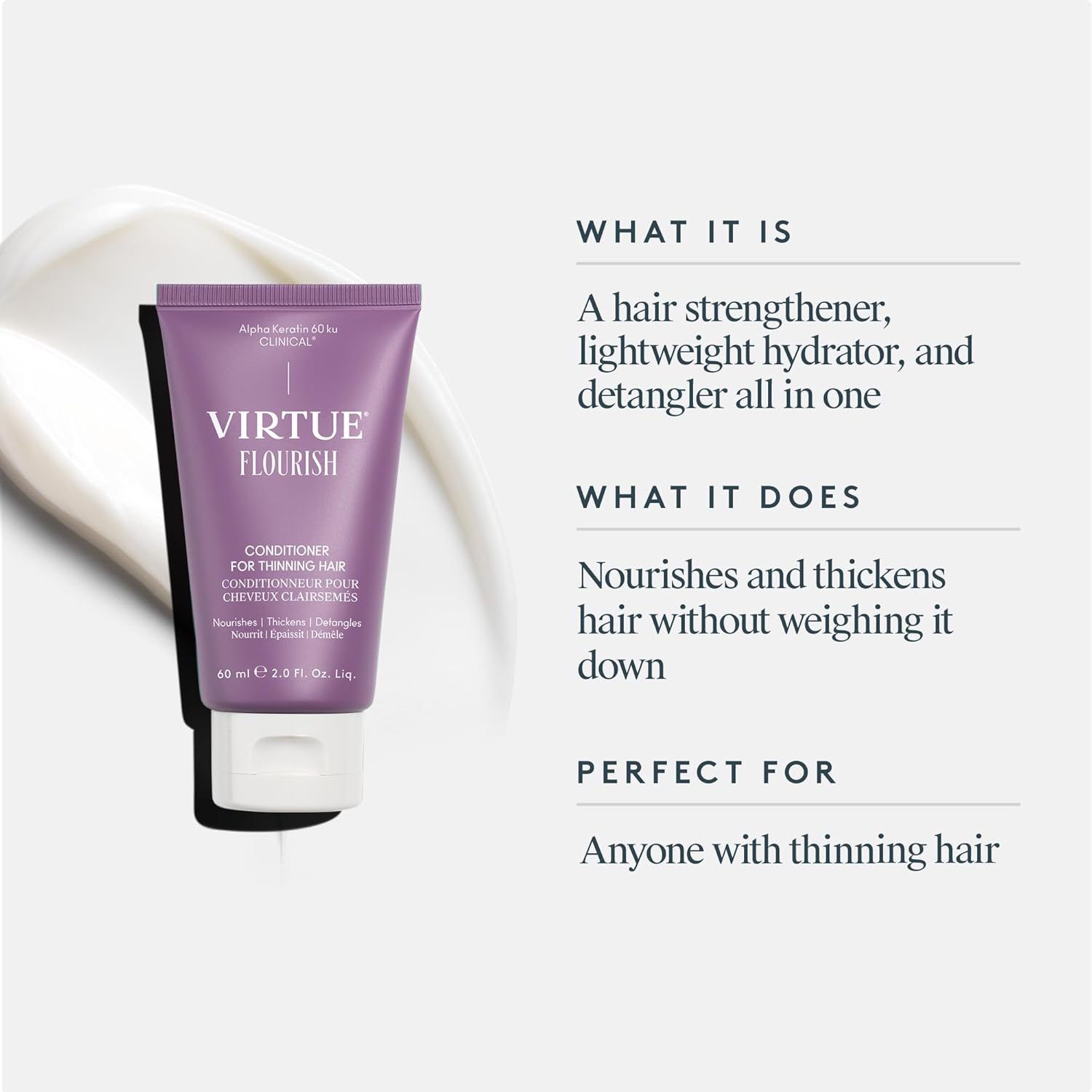 VIRTUE Flourish Conditioner - Sulfate-Free Hair Growth for Fine or Thinning Hair | Detangles & Thickens