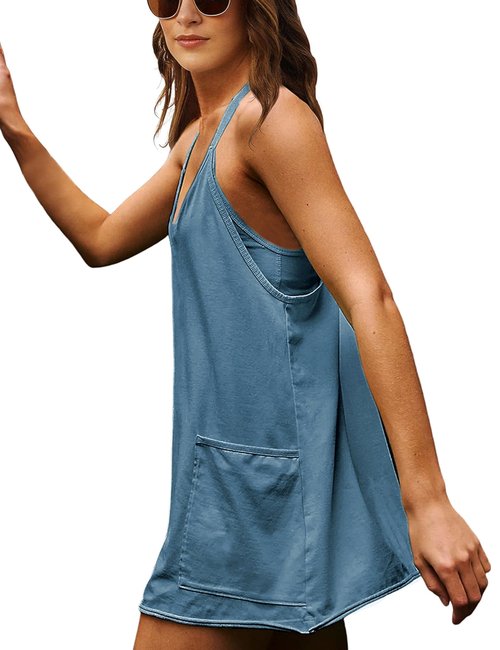 Lianlive Women Athletic Mini Tennis Dress Built-in Shorts Set Summer Sleeveless Sundress Hot Shot Mini Dress (Navy-M)