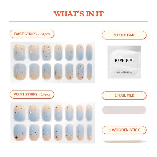 Heyhae Semi Cured Gel Nail Strips | No LED Lamp Needed | Winter, Ombre | Easy Apply & Remove, Salon Quality | Includes 28 Strips, 1 Prep Pads, Nail File & Wooden stick - Hey, Icy Queen