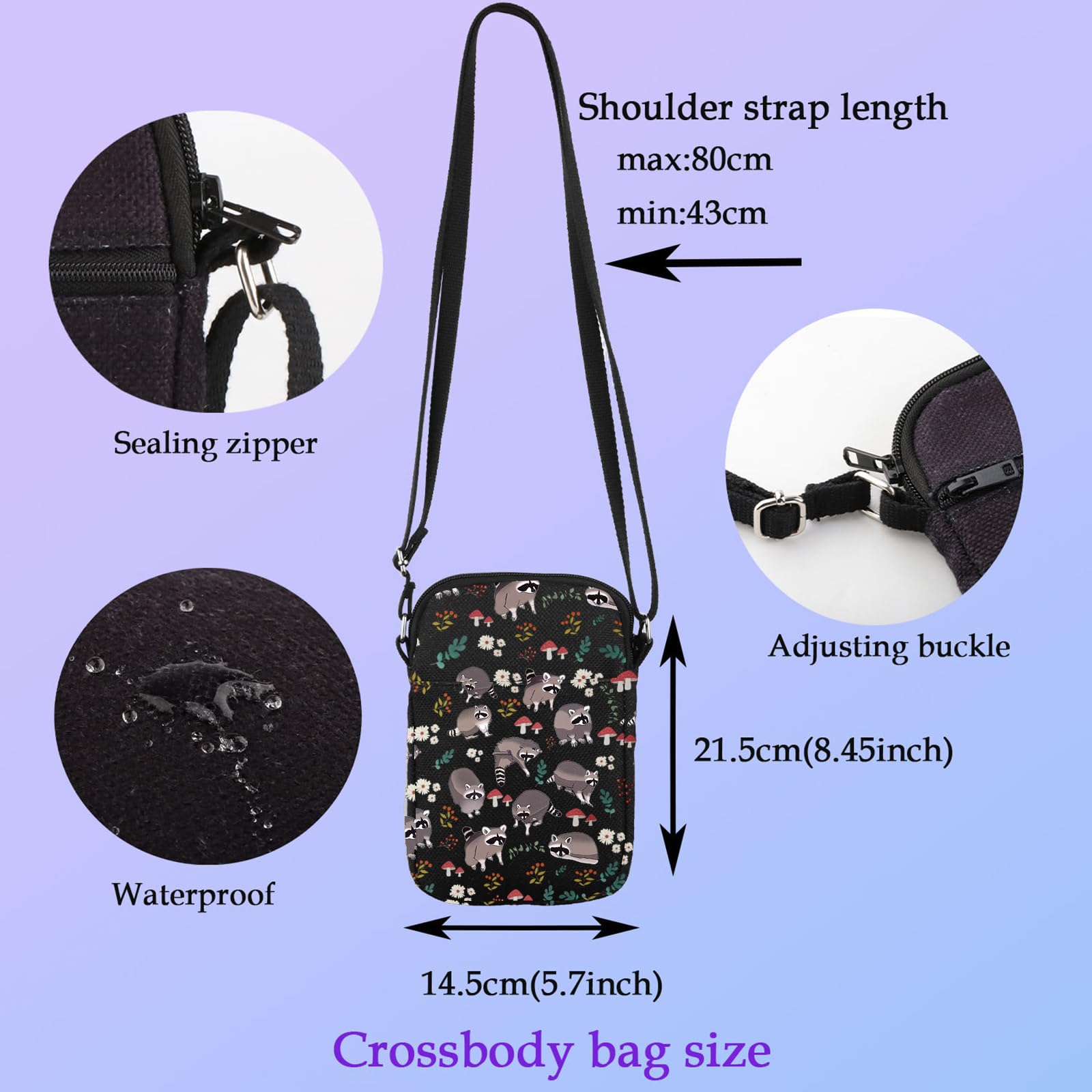 XYANFA Raccoon Makeup Bag Gift For Lover Themed Gift Trash Panda Raccoon Stuff Zipper Pouch(Raccoon Crossbody bag)
