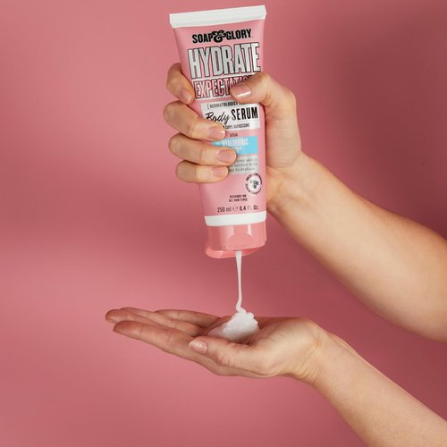 Soap & Glory Hydrate Expectations Body Serum - Thirst Quenching Hyaluronic Acid - Full-Coverage, Lightweight, Fast Absorbing Vegan Moisturizing Body Serum (8.4 Fl Oz)