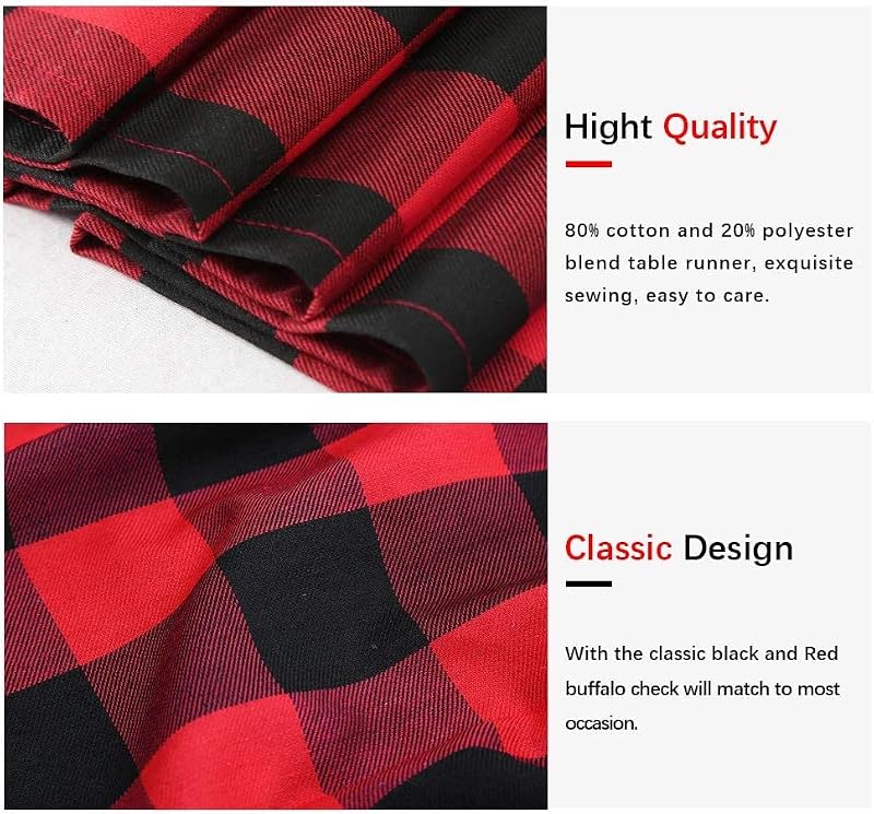 Black Red Plaid Table Runner 13x108 Inch 4-Pack - Christmas Cotton Decor