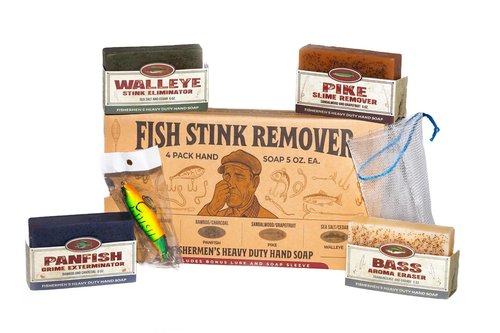 Fishermen’s 4 Pack Soap Gift Set – Great Smelling Heavy Grit Hand and Body Soap for Fishermen – Includes Topwater Fishing Lure & Sleeve – Birthday Gift for Fishermen - Fishing Gift Dad, Husband