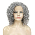 Aimole 12" Grey Lace Front Wigs Curly Natural Wig Synthetic Heat Resistant Women Hair