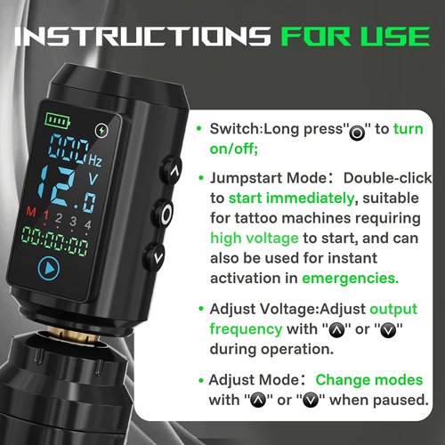 Neebol Wireless Tattoo Battery Pack – Rechargeable Cordless Tattoo Power Supply 1600mAh RCA Lithium Battery with LED Digital Display, 4 Memory Modes, One-Key Start for Tattoo Pen Rotary Machine 67M