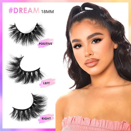 Barbielylashes 18mm Mink Eyelashes, 3D Real Mink Lashes, 3 Pairs Doll Look Eye Lashes, Fluffy Dramatic False Eyelashes, 6D Long Thick Full Volume Round Shape Lashes, Cruelty-Free (Dream)