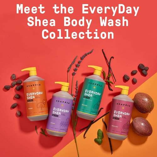 Alaffia Everyday Shea Body Wash, Naturally Helps Moisturize and Cleanse Without Stripping Natural Oils with Fair Trade Shea Butter, Neem, and Coconut Oil, Lavender, 2 Pack - 32 Fl Oz Ea