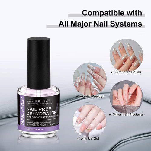 LOUINSTIC Acid-Free Nail Dehydrator 15ml - Fast Air-Dry Prep for Acrylic & Gel Polish | Hema-Free, Low-Odor