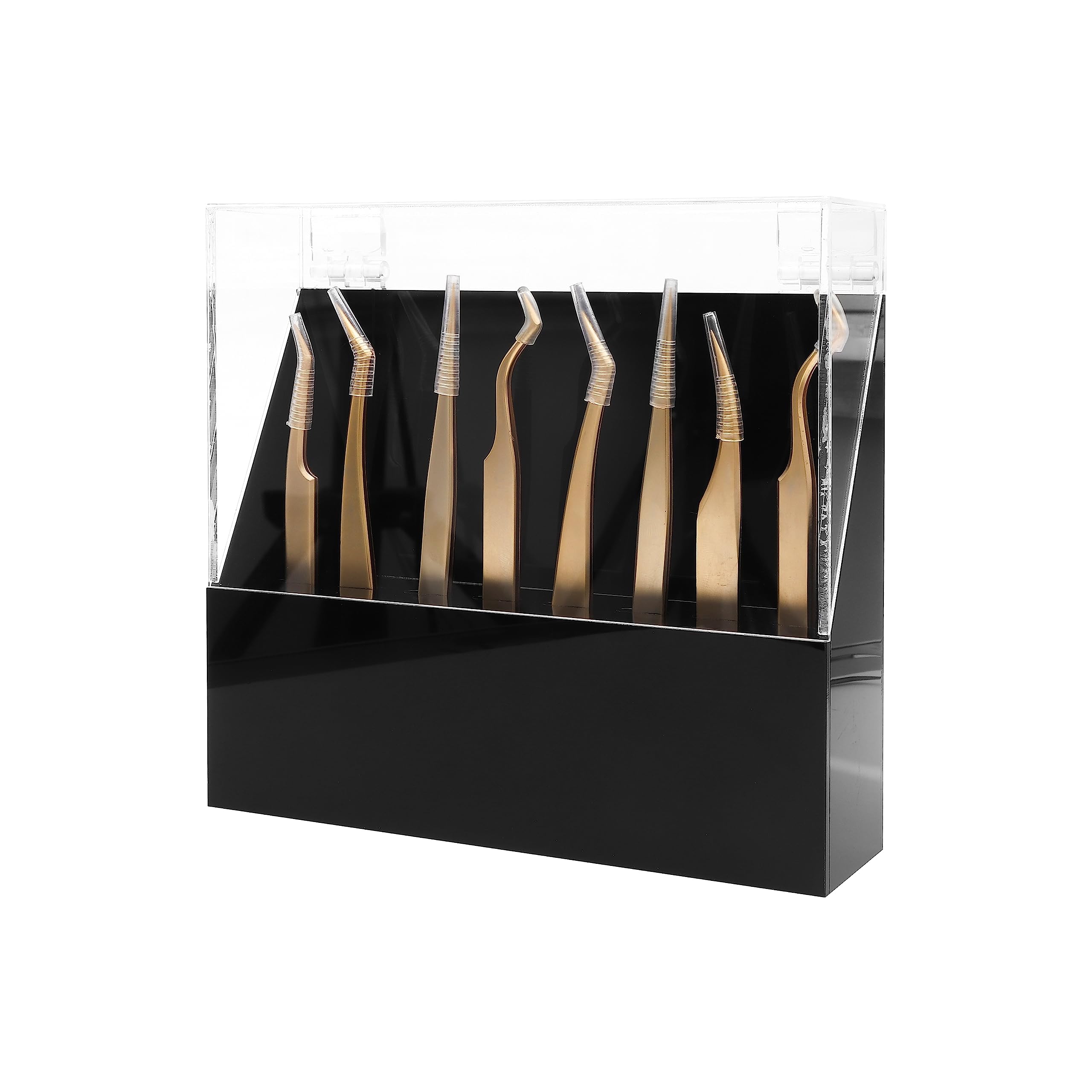 XIUSUZAKI Tweezers Storage Box 8 Holes Holder Lash Tweezers Storage for Eyelash Extensions Eyelash Professional(Black,Only the Box)