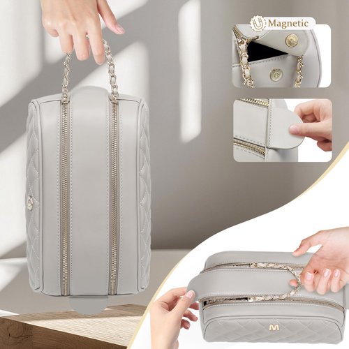 COSHAYSOO Personalized Birthday Appreciation Thank You Gifts for Women Best Friend Mom Adult Sister Teacher Nurse Employee Female Coworker, Initial Make Up Bag Leather Cosmetic Bags Taupe Letter V