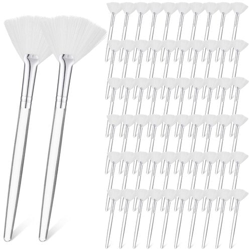 60 Pcs Fan Facial Brushes Fan Mask Soft Facial Applicator Brushes Acid Brush Cosmetic Makeup Blush Applicator Tools for Esthetician Eyeshadow Peel Mud Cream(White)