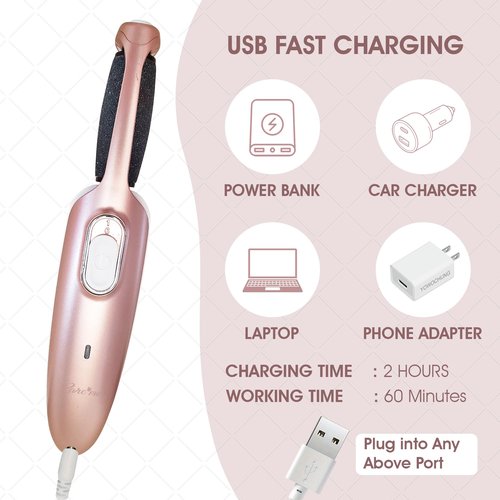 Powerful Electric Callus Remover Wand – Rechargeable Foot File, Grinder & Scrubber - Removes Dead, Hard Skin & Calluses – Best Pedicure Tool for Soft, Smooth Feet for Men & Women (Rose Gold)