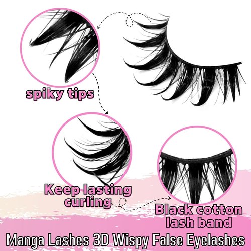 AUGENLI 10 Pairs Manga Lashes Natural Look Wispy Clusters 16mm Spiky Style Japanese Anime Cosplay Cat Eye Lashes Extension Makeup Faux Mink False Eyelashes (A0)