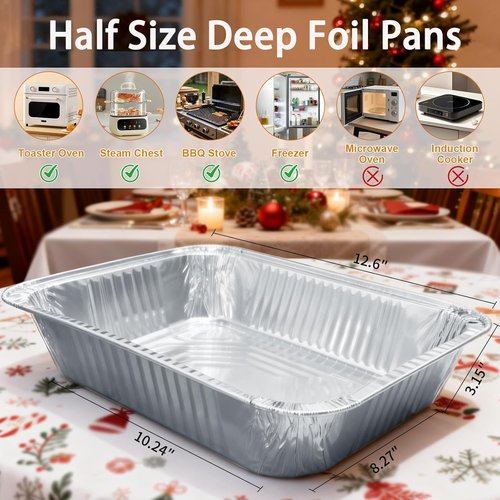 Aluminum Foil Pans - 40 Pack Disposable 9x13 Half Size Deep for Baking, Roasting & Food Storage