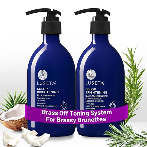 Luseta Blue Shampoo & Conditioner Set - Revive Cool Tones for Brassy Brunette Hair | 2x 16.9oz