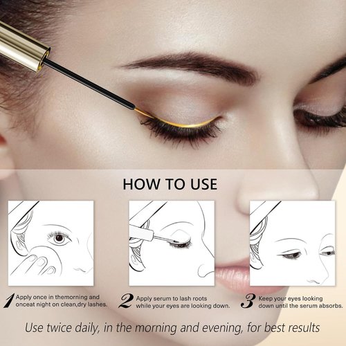 Eyelash Growth Serum – 15 Plant Extracts for Longer, Denser & Robust Lashes,Boosts Natural Lash Development,eyelash serum,Enhance Natural Beauty, Hypoallergenic Oil Free,lash growth serum（PURE GOLD）