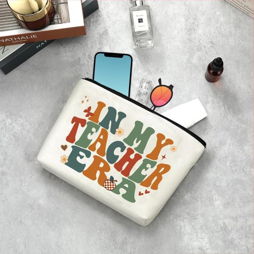 Creakraft Teacher's Day Teacher Appreciation Gifts Makeup Bag IN MY TEACHER ERA Thank You Teacher Present Inspiration Travel Cosmetic Zipper Bag Birthday Gifts Thanksgiving Gifts New-teacher Gift