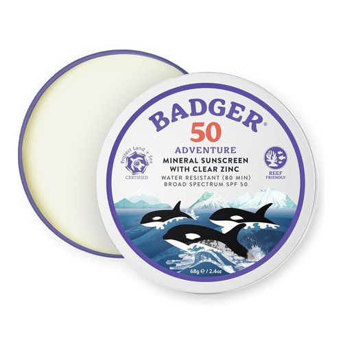 Badger SPF 50 Reef Safe Mineral Sunscreen - 98% Organic, Non-Toxic & Water Resistant, 2.4 oz Tin