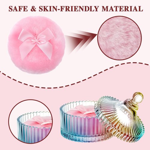 5 Pcs Extra Large Body Powder Puff and Container Set – 5.43" Oversize Crystal Powder Container | 3.54" Ultra-Soft Velour Puff, Washable & Reusable, Ideal for Face/Body Glitter & Wet/Dry Makeup