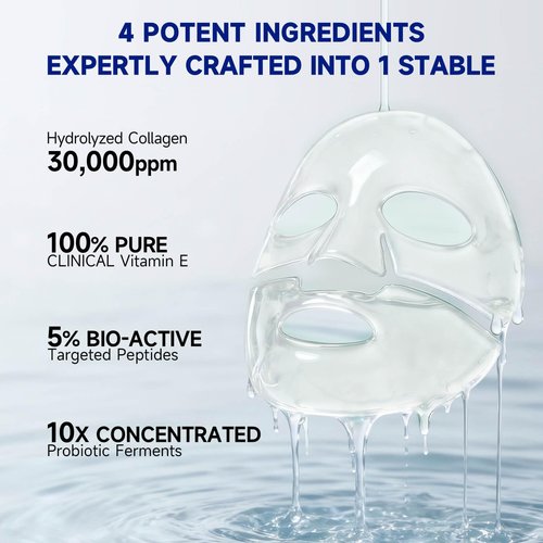 Dr Vincent Deep Hydrating Overnight Collagen Hydrogel Mask, Bio-Collagen Facial Mask for Pore-Refining Appearance & Skin Suppleness, Face Sheet Mask with Ferment Extract, Vitamin E & Peptides, 37gx5ea