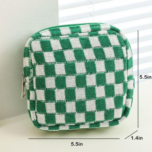 2 Pieces Makeup Bag Small, Mini Checkered Make Up Bag Travel Cute Cosmetic Bags for Women Preppy Makeup Pouch for Purse Zipper Makeup Organizer Case Period Bag Sanitary Napkin Storage Bag for Girls