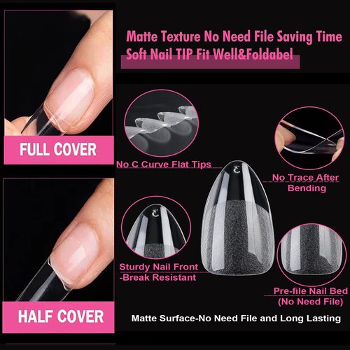 UNA GELLA Short Almond Fake Nails 312pcs Press on Nails Pre-shape Gel Nail Tips for Full Cover Acrylic Short Almond Nails False Nails For Nail Extension12 Sizes Gelly Tips