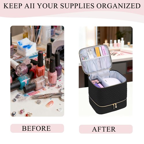 RZMAYIS Nail Polish Organizer, Nail Polish Storage Holds 30 Bottles & Nail Lamp, Double Layer Nail Bag Organizer Case, Portable Nail Polish Holder for Nail Tech Travel & Manicure Kit