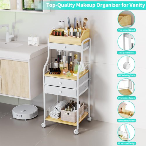 HapiRm Floor Makeup Organizer Storage - Vanity Skincare Make Up Organizers and Storage with Drawers, Cosmetics Display Cases Holder for Skin Care Nail Polish Perfume Makeup Brush