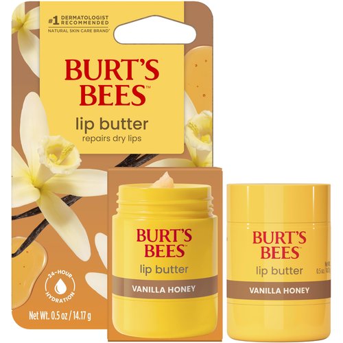 Burt's Bees Lip Butter for Valentine's Day Gifts, Vanilla Honey, Instantly Hydrates and Nourishes, Made with Shea, Mango Butter, and Vitamin E, Easy to Use Twist-Up Container, 0.5 Ounce