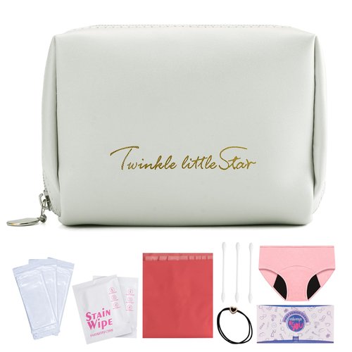 Sanguanlun First Period Kit for Girls 9-12,Thoughtful First Period Gift,Tween Period Starter Kit with Spare Underwear, Wipes,Period Knowledge Cards and More. (Milk apricot white)