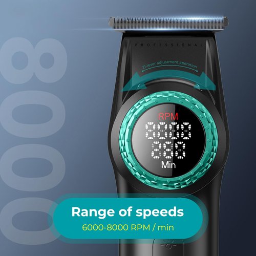 VGR 977 Professional Hair Trimmer Hair Clippers for Men, 8000rpm T-Blade Trimmer Zero Gapped Cordless Barber Clippers, Rechargeable Edgers Clippers with LED Display(Black)