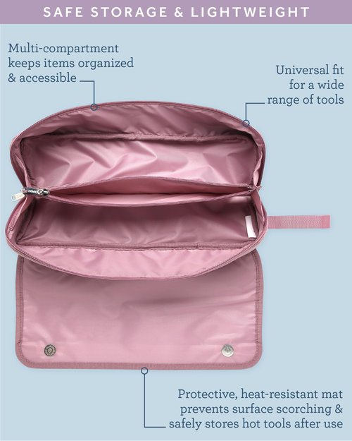 Bliss Womens Travel Heat Tool Bag - Lightweight Heat-Resistant Travel Case for Hair Dryer, Curling Iron, Hair Straightener & Styling Tools, Pink Gaze