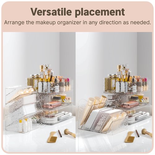 Henyol Makeup Organizer with Brush Holder Plastic Makeup Drawers For Vanity Clear Stackable Storage Case Makeup Organizer For Skincare, Brushes, Lipstick, Nail Polishes, Perfumes, Eyeshadow Palettes