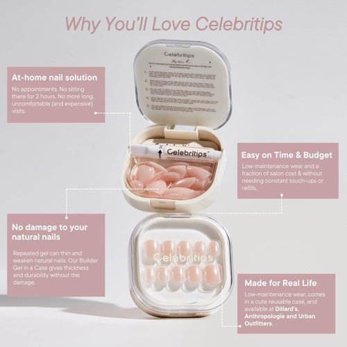 Celebritips Press On Nails - Salon U-ltimate™ | Sheer Milk, Extra Short Almond Nails, Reusable | 16 sizes - 32 Nails Kit with Glue and Sticky Tabs