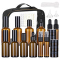 29 Pack TSA Approved Glass Travel Skincare Containers,Toiletry Bag，1.7/1/0.7/0.5/0.3oz Refillable Traveling Size Containers with Pump, Jars & Essential Oil Bottle , Leak-Proof for Creams & Liquids