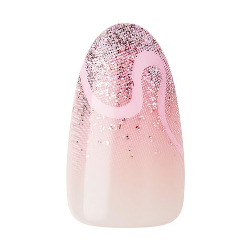 KISS imPRESS No Glue Mani Press On Nails, Design, 'Wild Venus', Pink, Medium Size, Almond Shape, Includes 30 Nails, Prep Pad, Instructions Sheet, 1 Manicure Stick, 1 Mini File