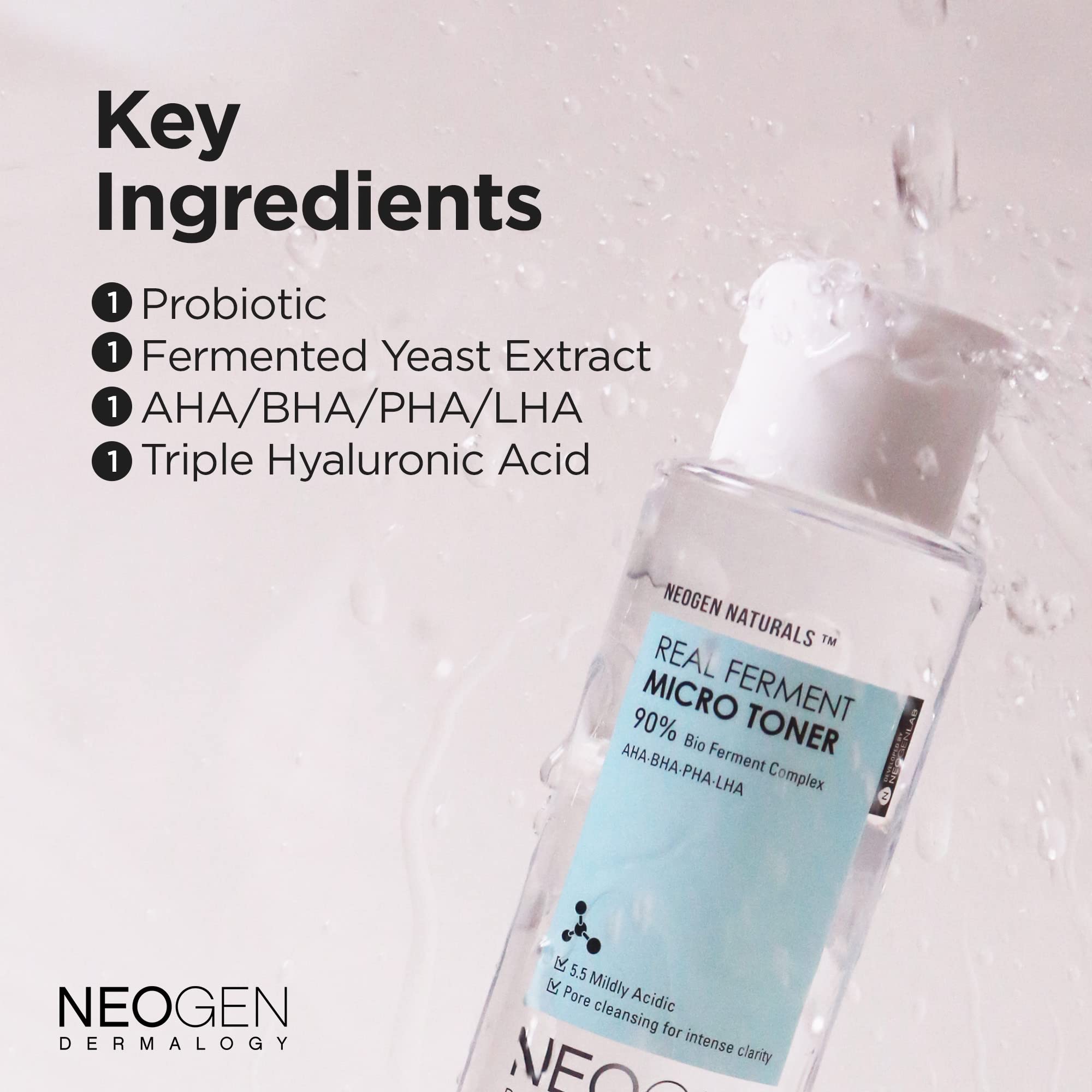 [K-Beauty] Neogen Dermalogy Real Ferment Micro Toner | Gentle Face Toner w/Triple Hyaluronic Acid & AHA, BHA, PHA, LHA Gentle Exfoliation 5.07 fl oz