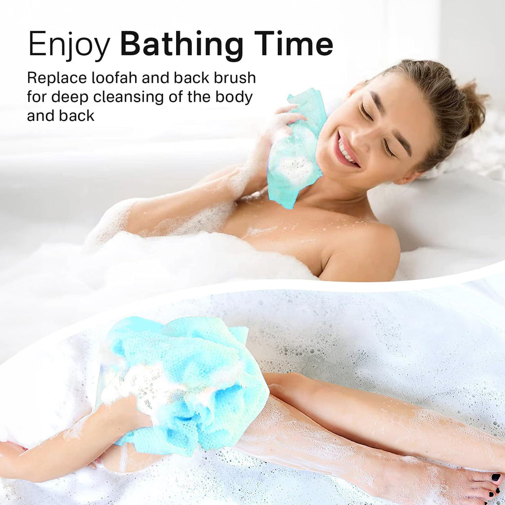 Yiclick 2PCS Exfoliating Washcloth Towel - Exfoliating Body Scrubber Exfoliator, Loofah Sponge Wash Cloth, Korean & Japanse & African Net Sponge Rag - Back Scrubber Washer (Blue)