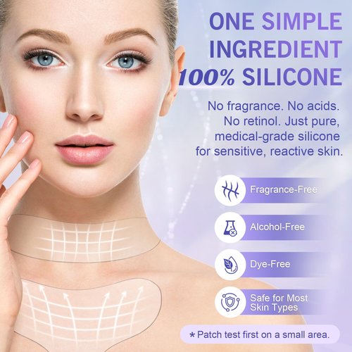 Neck Wrinkle Patches, Reusable Silicone Pads for Chest and Decollete, Overnight Smoothing and Firming, Anti Aging for Fine Lines, Washable Soft Fit, Side Sleeper Support, Anti Wrinkle Pads 4-Pack