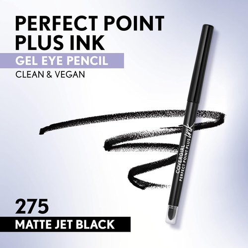 COVERGIRL Perfect Point Plus Ink Gel Eye Pencil - Pigmented, Long-Wearing Vegan Formula | Matte Jet Black 275, 0.01oz
