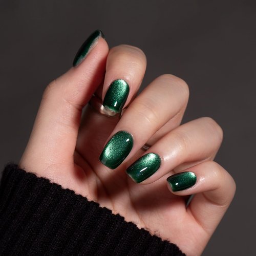 MEGIOR 15 ML Green Cat Eye Gel Nail Polish Dark Green Glitter Holographic Magnetic Gel Polish Soak Off UV/LED Nail Art Salon Manicure DIY at Home for Girls Women