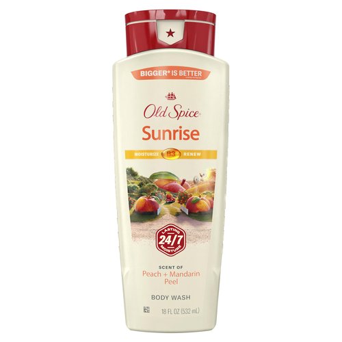 Old Spice Cleansing Body Wash for Men, 24/7 Shower Fresh with Lasting Scent, Moisturize & Renew, Gentle on Skin, Vitamin B3, Sunrise with Peach + Mandarin Peel Scent, 18 oz