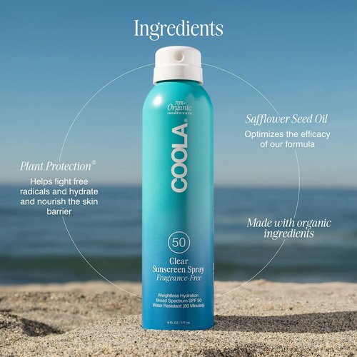 COOLA Organic Sunscreen SPF 50 - Dermatologist Tested Sunblock Spray for Daily Protection | Vegan & Gluten Free