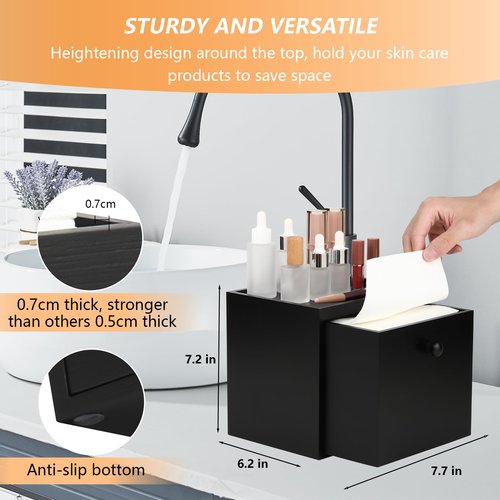 eggs sound Disposable Face Towel with Bamboo Drawer Storage Box - Face Towelettes Disposable XL, Facial Towels Makeup Organizer for Clean Face Towels, Makeup Remover Washcloths 50 Ct-Black Box